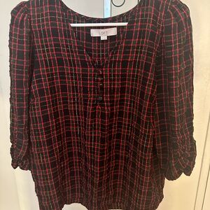 LOFT Red and Black Plaid Blouse